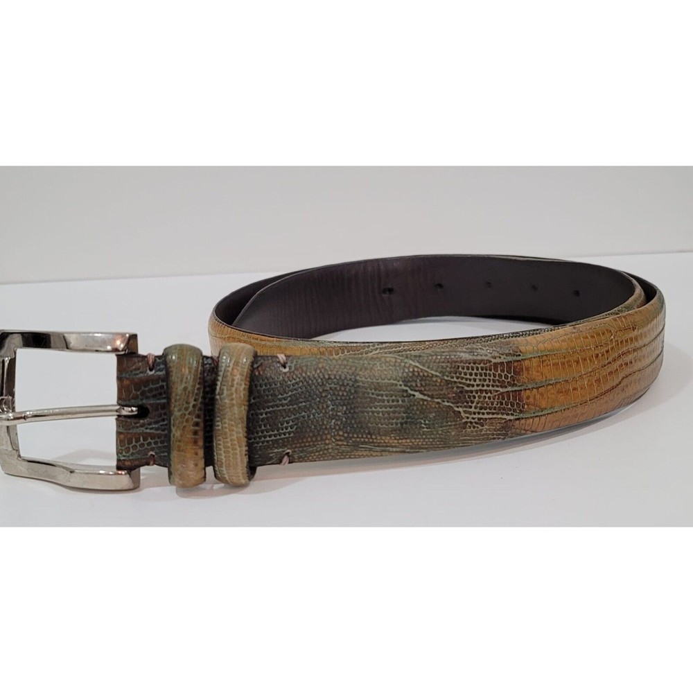 Bill Lavin Soft Collection Italy Hand Made Lizard Belt Classic Brass Buckle 36 - Picture 2 of 9